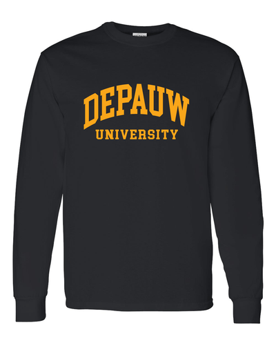 DePauw 1 Color Gold Text Long Sleeve T-Shirt - Black