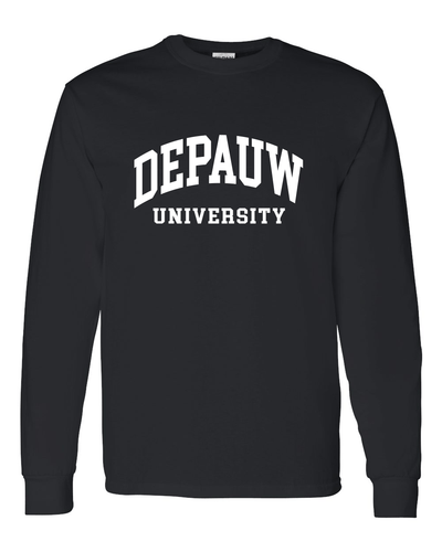DePauw 1 Color White Text Long Sleeve T-Shirt - Black