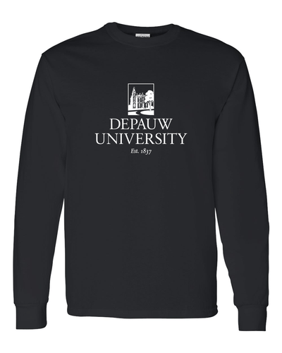 DePauw Full Logo White Ink Long Sleeve T-Shirt - Black