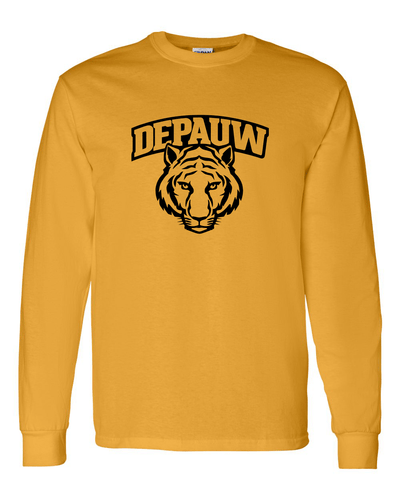 DePauw Tiger Head Black Ink Long Sleeve T-Shirt - Gold