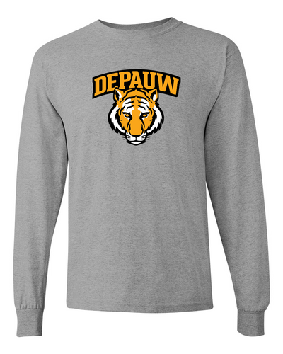 DePauwTiger Head Full Color Long Sleeve T-Shirt - Sport Grey