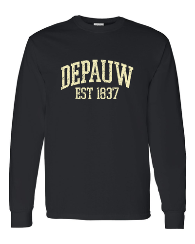 DePauwEstablished 1837 Vintage Long Sleeve T-Shirt - Black