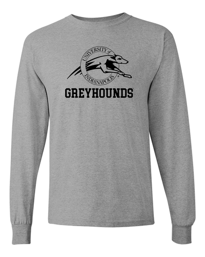 University of Indianapolis Greyhounds Black Text Long Sleeve - Sport Grey