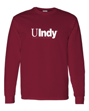 Load image into Gallery viewer, University of Indianapolis UIndy White Text Long Sleeve - Cardinal Red
