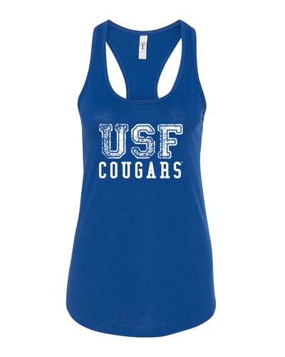 Saint Francis USF Cougars White Ink Ladies Racer Tank Top - Royal