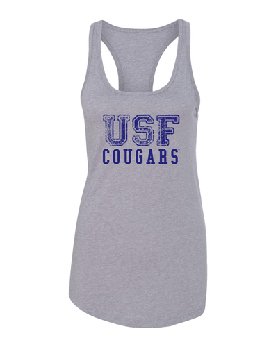 Saint Francis USF Cougars Blue Ink Ladies Racer Tank Top - Heather Grey