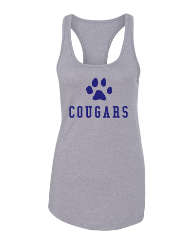 Saint Francis Cougars Navy Paw Ladies Racer Tank - Heather Grey