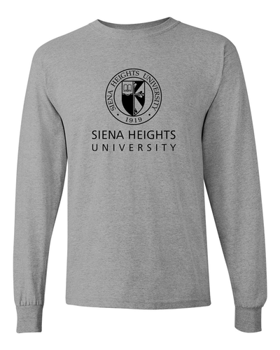 Siena Heights Stacked Black Logo Long Sleeve T-Shirt - Sport Grey