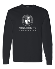 Load image into Gallery viewer, Siena Heights Stacked White Logo Long Sleeve T-Shirt - Black
