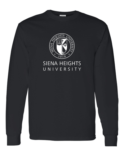 Siena Heights Stacked White Logo Long Sleeve T-Shirt - Black