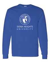 Load image into Gallery viewer, Siena Heights Stacked White Logo Long Sleeve T-Shirt - Royal
