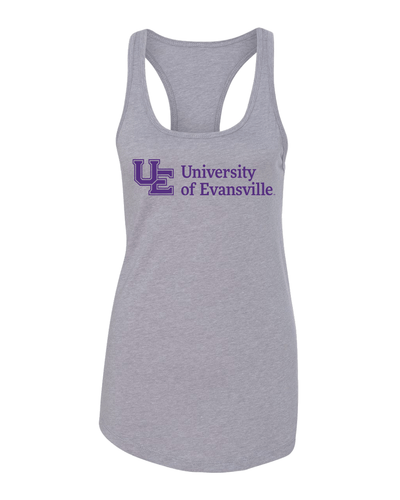 Evansville Purple Text Ladies Tank Top - Heather Grey