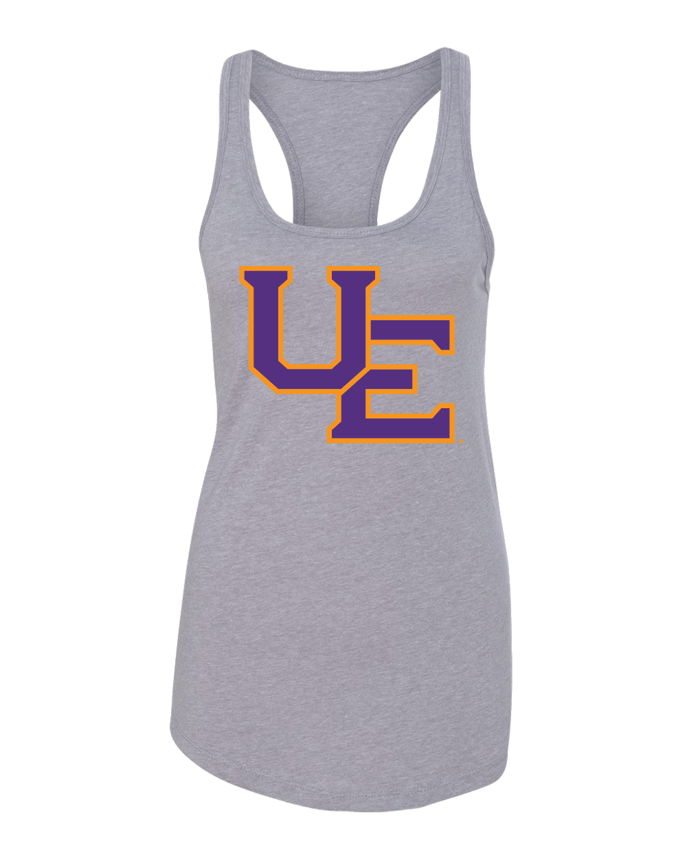 Evansville 2 Color UE Ladies Racer Tank Top - Heather Grey