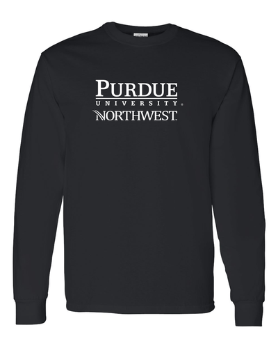 Purdue Northwest University Text Logo Long Sleeve T-Shirt - Black