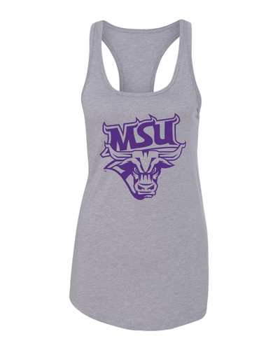 Minnesota State Mankato Purple MSU Ladies Racerback Tank Top - Heather Grey