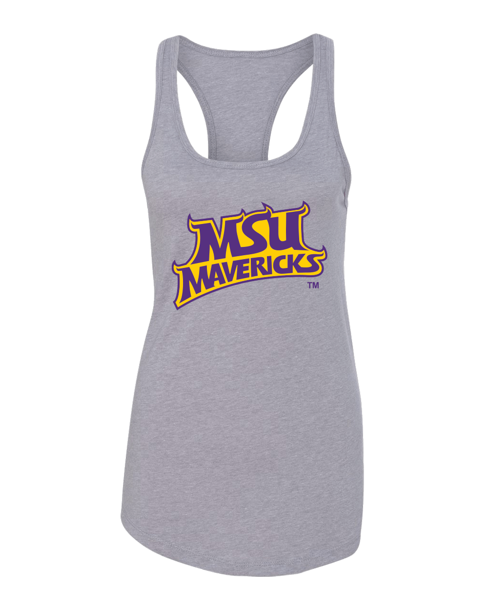 Minnesota State Mankato 2 Color Mavericks Ladies Racerback Tank Top - Heather Grey