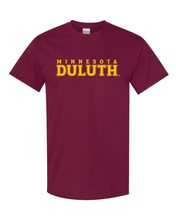 Load image into Gallery viewer, Minnesota Duluth Gold Text T-Shirt - Maroon
