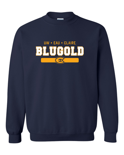 UW Eau Claire Blugold Stacked Two Color Crewneck Sweatshirt - Navy