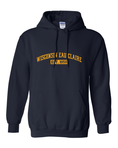 Wisconsin Eau Claire EST 1856 Distresssed Hooded Sweatshirt - Navy