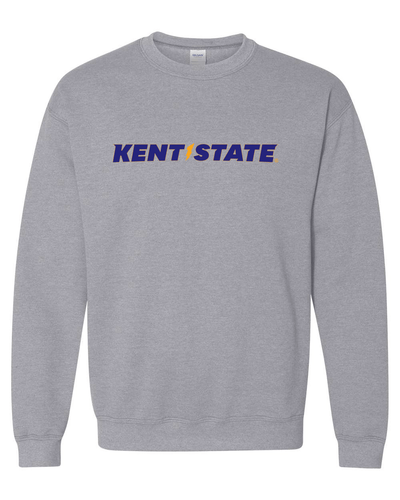 Kent State Bolt Text Two Color Crewneck Sweatshirt - Sport Grey