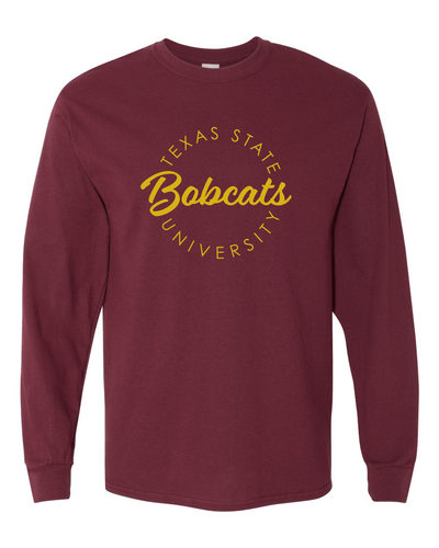 Texas State University Circular 1 Color Long Sleeve T-Shirt - Maroon