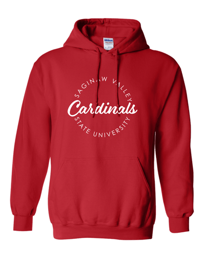 Saginaw Valley State University Circular 1 Color Hooded Sweatshirt - Red