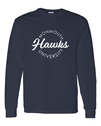 Monmouth University Circular 1 Color Long Sleeve T-Shirt - Navy