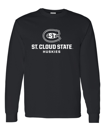 St Cloud State White Stacked Logo Long Sleeve T-Shirt - Black