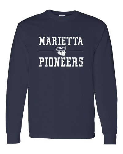 Marietta Pioneers Logo Distressed Long Sleeve Shirt - Navy