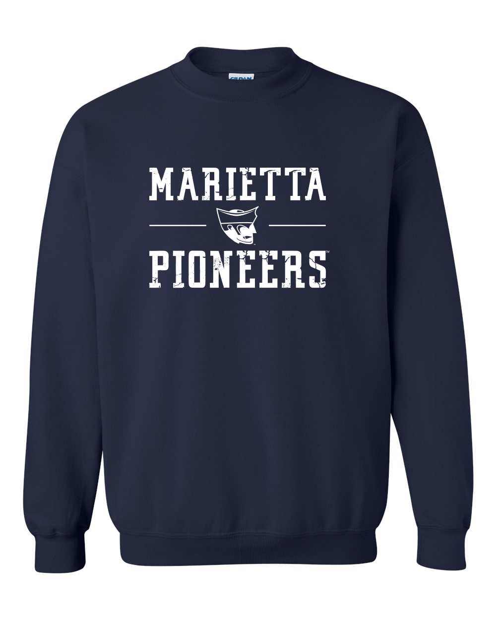 Marietta Pioneers Logo Distressed Crewneck Sweatshirt - Navy