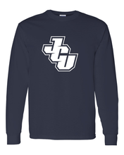 Load image into Gallery viewer, John Carroll White JCU Long Sleeve T-Shirt - Navy
