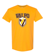 Load image into Gallery viewer, Valparaiso Valpo Shield Full Color T-Shirt - Gold
