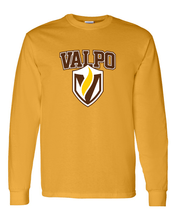 Load image into Gallery viewer, Valparaiso Valpo Shield Full Color Long Sleeve T-Shirt - Gold
