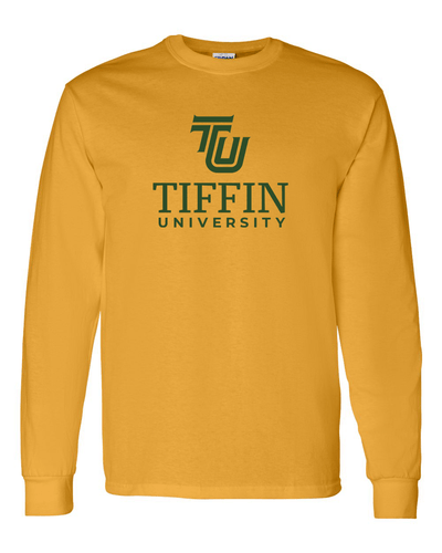 Tiffin University Stacked Text Long Sleeve T-Shirt - Gold