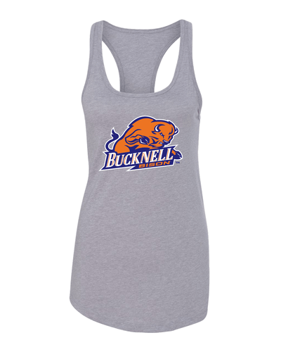 Bucknell Bison Full Color Ladies Racer Tank Top - Heather Grey