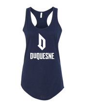 Load image into Gallery viewer, Duquesne University Stacked Ladies Racer Tank Top - Midnight Navy
