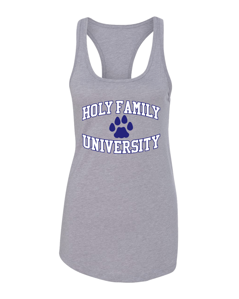 Holy Family University Paw Ladies Racer Tank Top - Heather Grey