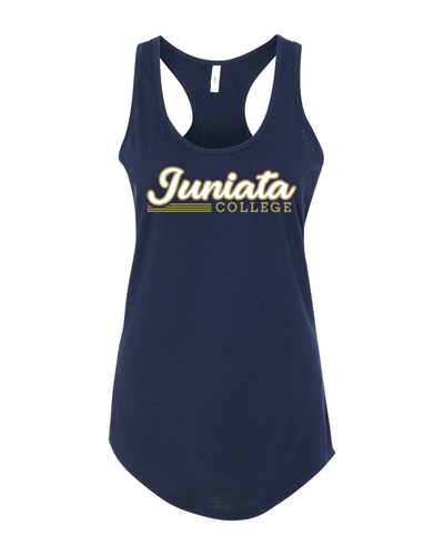 Juniata College 2 Color Ladies Racer Tank Top - Midnight Navy