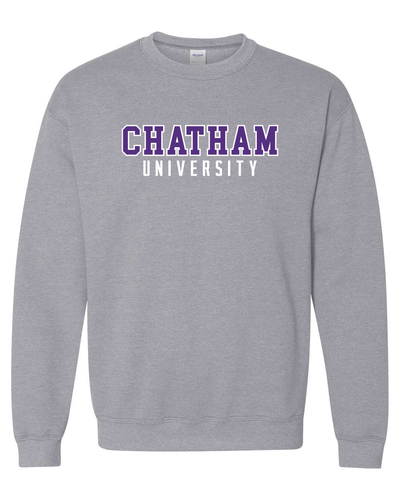 Chatham University Block Letters Two Color Crewneck Sweatshirt - Sport Grey