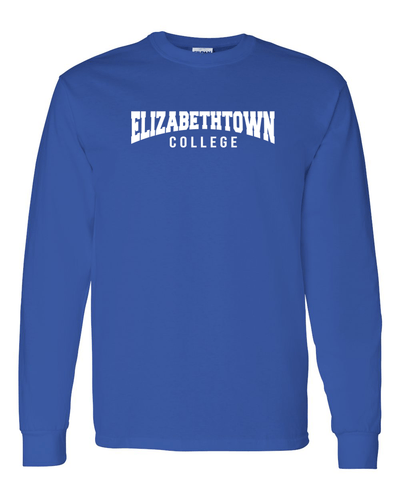 Elizabethtown College Block Text 1 Color Long Sleeve Shirt - Royal