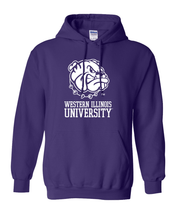 Load image into Gallery viewer, Western Illinois Leatherneck Mascot Hooded Sweatshirt - Purple
