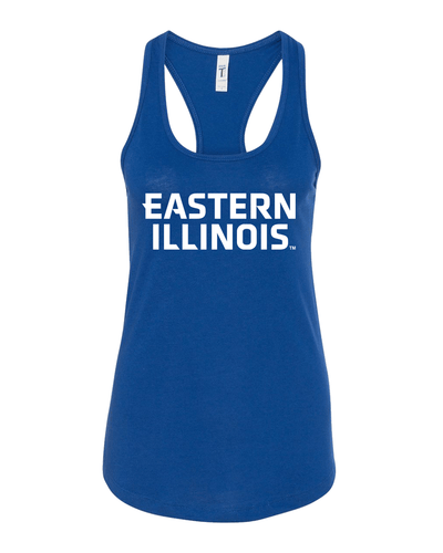 Eastern Illinois White Text Ladies Tank Top - Royal