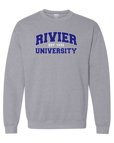 Rivier University Block Crewneck Sweatshirt - Sport Grey