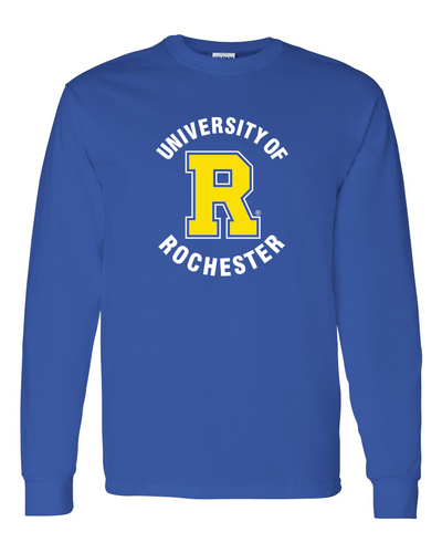 University of Rochester Circular Text Logo Long Sleeve T-Shirt - Royal