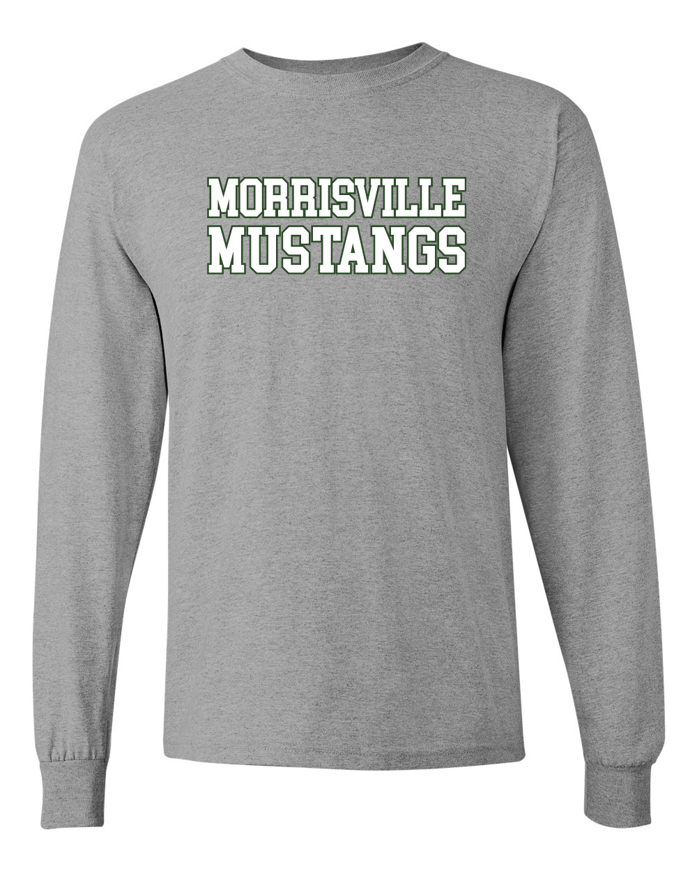 Morrisville State College Mustangs Block Letters Long Sleeve T-Shirt - Sport Grey