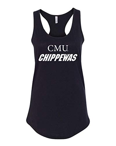 CMU White Text Chippewas Tank Top | Central Michigan University Logo Apparel Womens Racerback - Black