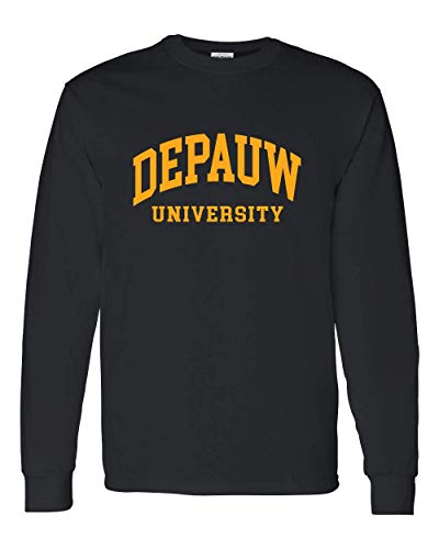 DePauw 1 Color Gold Text Long Sleeve T-Shirt - Black