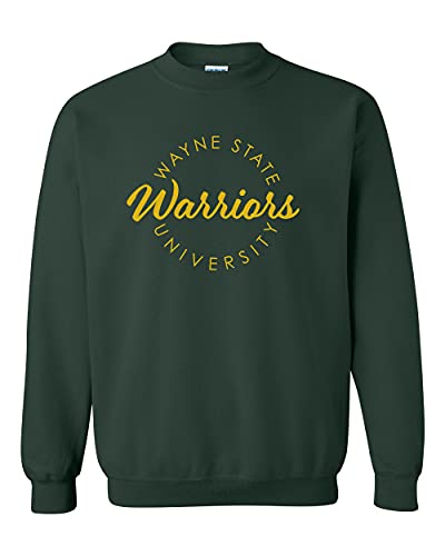 Wayne State University Circular 1 Color Crewneck Sweatshirt - Forest Green
