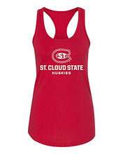Load image into Gallery viewer, St Cloud State White Stacked Logo Lades Racerback Tank - Red
