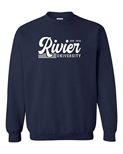 Vintage Rivier University Crewneck Sweatshirt - Navy